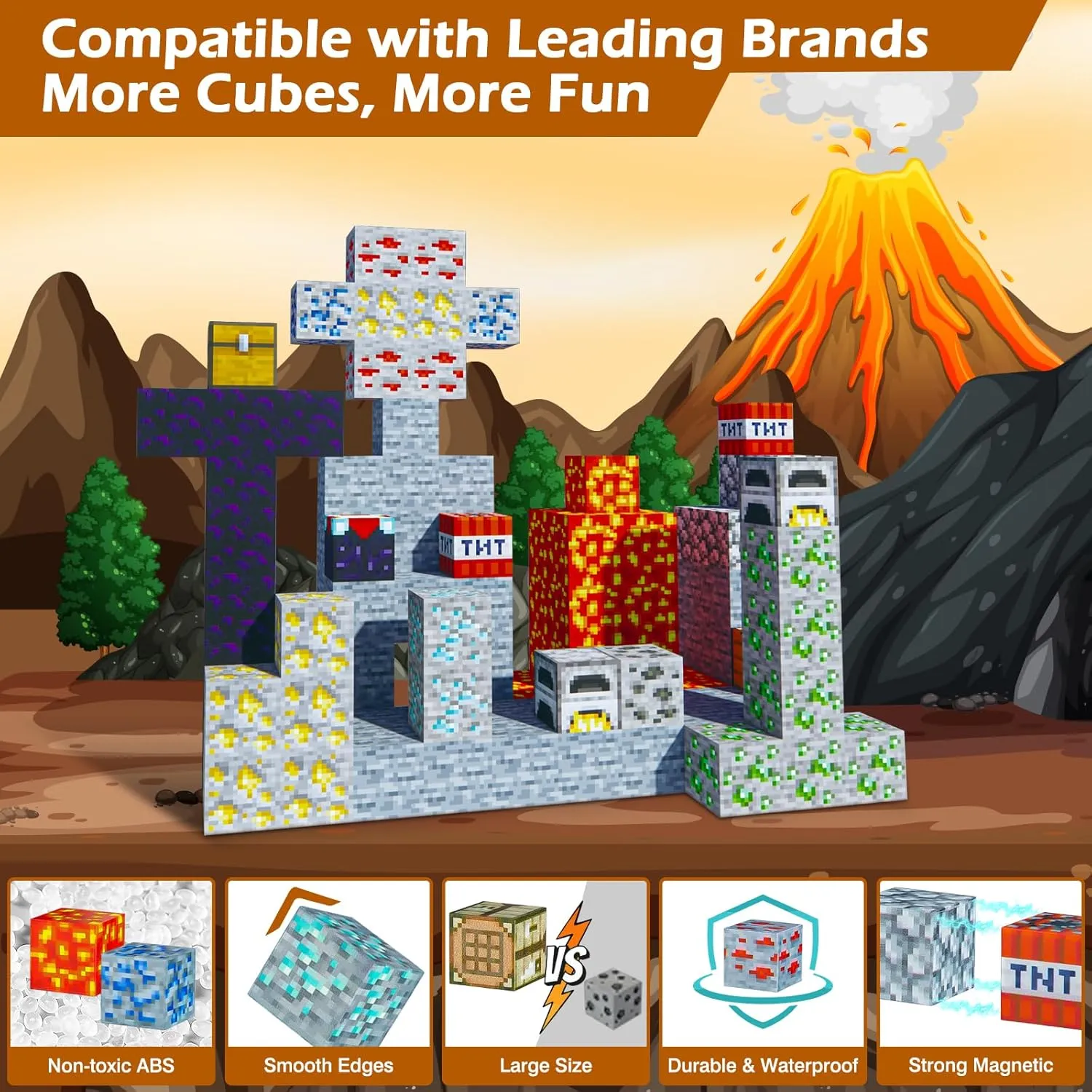 Magnetic Blocks - Build Mine Magnet Craft World Set, Magnetic Tiles LE Building go Blocks Toddler Toys STEM Sensory Outdoor Toys for 3  Year Old Boys & Girls, Creative Kids Games Kids Toys-110PCS