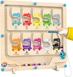 Magnetic Color & Number Maze, Montessori Toys Wooden Magnet Board, Preschool Educational Toys Must Haves for Kids, Montessori Fine Motor Skills Toys for 3 Year Old Boys & Girls (Dinosaur)
