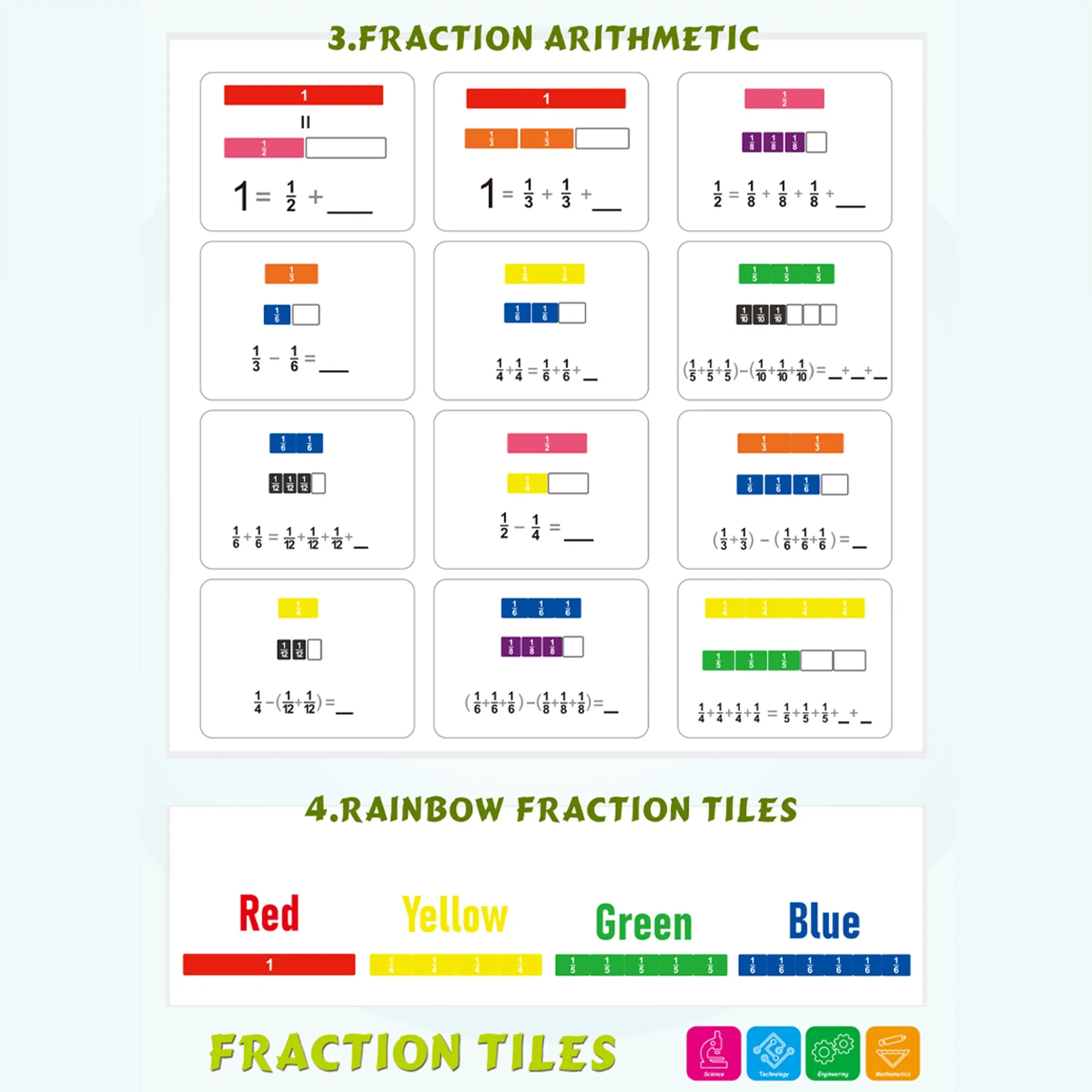 Magnetic Fraction Tiles Magnet Set, Math Skills Toy for Early Kids, Homeschool Supplies