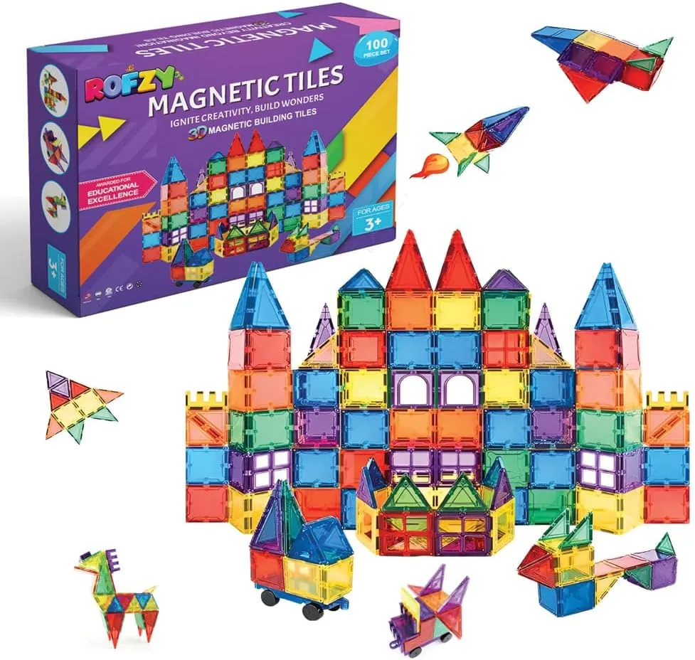 Magnetic Tiles, 100 PCS Magnetic Building Block Set, Perfect STEM Toys Gift for Kids Boys and Girls Aged 3 to 7 