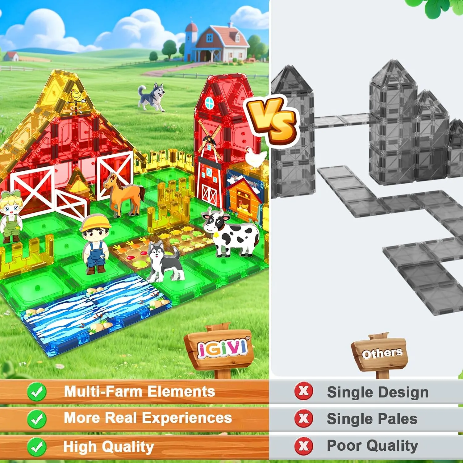 Magnetic Tiles Farm Animals Toddler Toys, STEM Magnet Building Blocks for Kids Ages 3-5 4-8 5-7, Preschool Montessori Sensory Toys, Gifts for 3 Year Old Boys & Girls