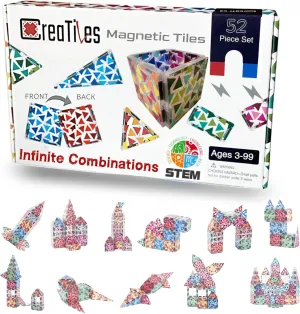 Magnetic Tiles Set - 52 PCS Double-Sided Color Tiles for Kids | Unique Geometric Design for More Creative Builds | STEM Toy for Ages 3 4 5 6 7 8 9  Birthday Gift Boys & Girls