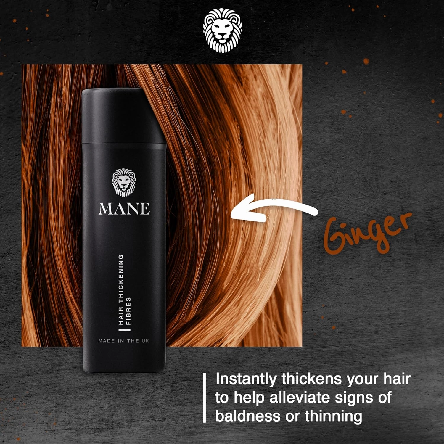 Mane Hair Fibers for Thinning Hair for Women & Men, Hair Thickener, Sprinkle-On Hair Building Fibers, Hair Illusion Hair Fibers Conceal Hair Loss & Bald Spot, Easy Apply, Long Lasting - Ginger