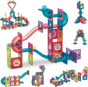 Marble Run for Kids Ages 3-8 Years Old - 3D Magnetic Building Tiles for Boys and Girls - Magnetic Marble Run Educational Toy Steam Learning Maze - Race Track Toy Construction Kit