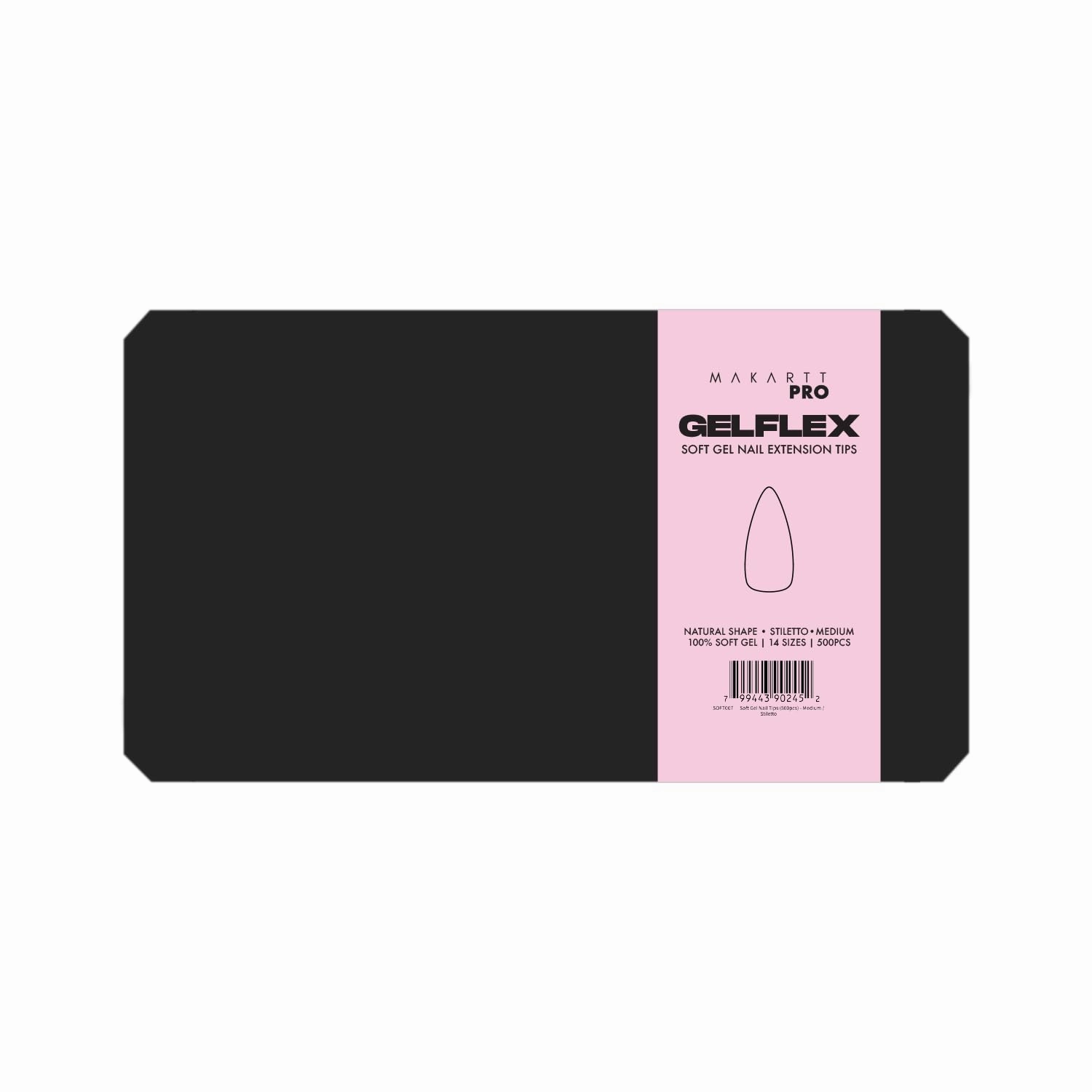MarkattPro GelFlex Soft Gel Stiletto Medium Nail Tip | 500pc Box | 14 Sizes 00-9, Soft Gel Nail Tips For Nail Technicians | Medium Natural Stiletto Clear