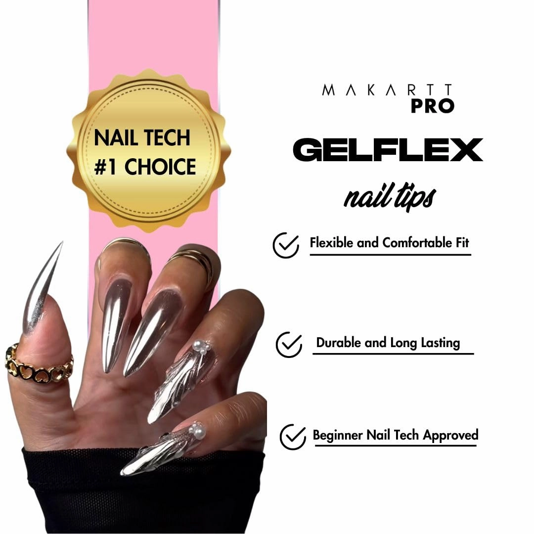 MarkattPro GelFlex Soft Gel Stiletto Medium Nail Tip | 500pc Box | 14 Sizes 00-9, Soft Gel Nail Tips For Nail Technicians | Medium Natural Stiletto Clear