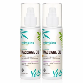 Massage Baby Oil – Organic, Nourishing with Egyptian Calendula, Chamomile & Lavender – Gentle for After-Bath Relaxing – Cruelty-Free Baby Oils for Baby & Kids by Mambino Organics, 2-Pack 5 fl oz