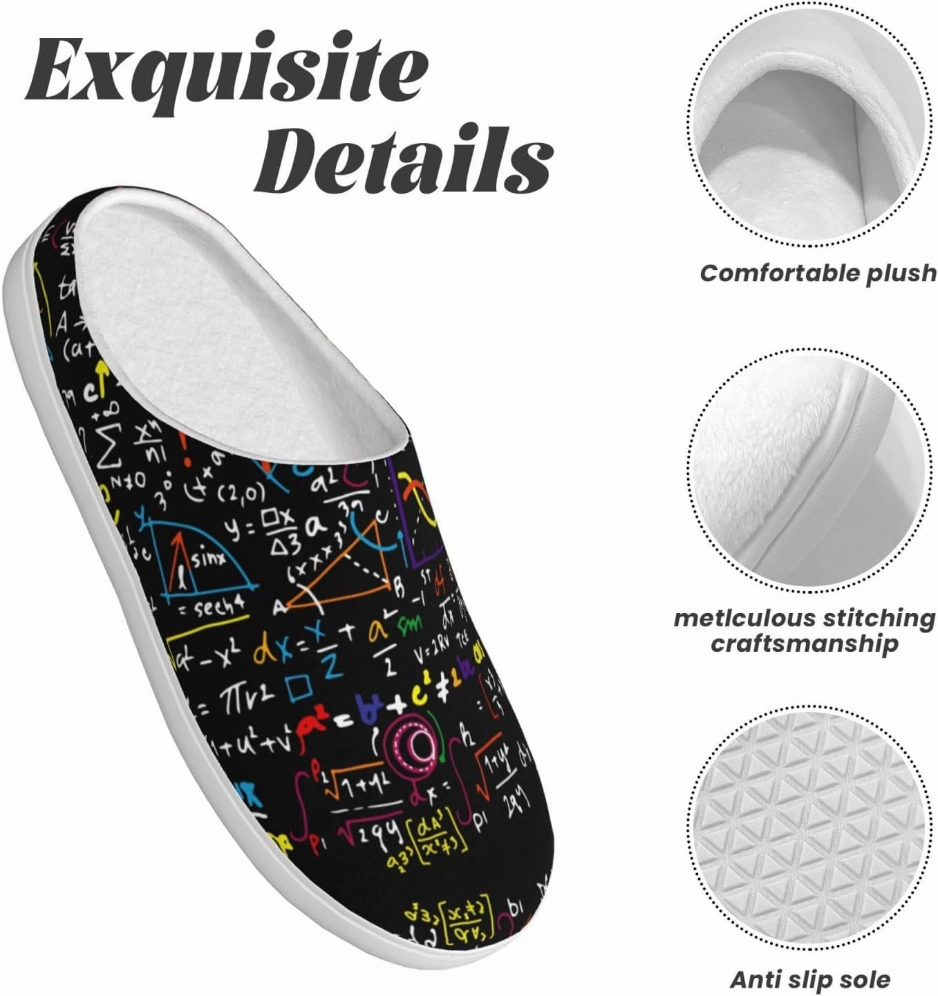 Math Formula print Men's Women's Slippers Comfort Closed Toe House Shoes Fall Winter Home Slippers Indoor Scuff