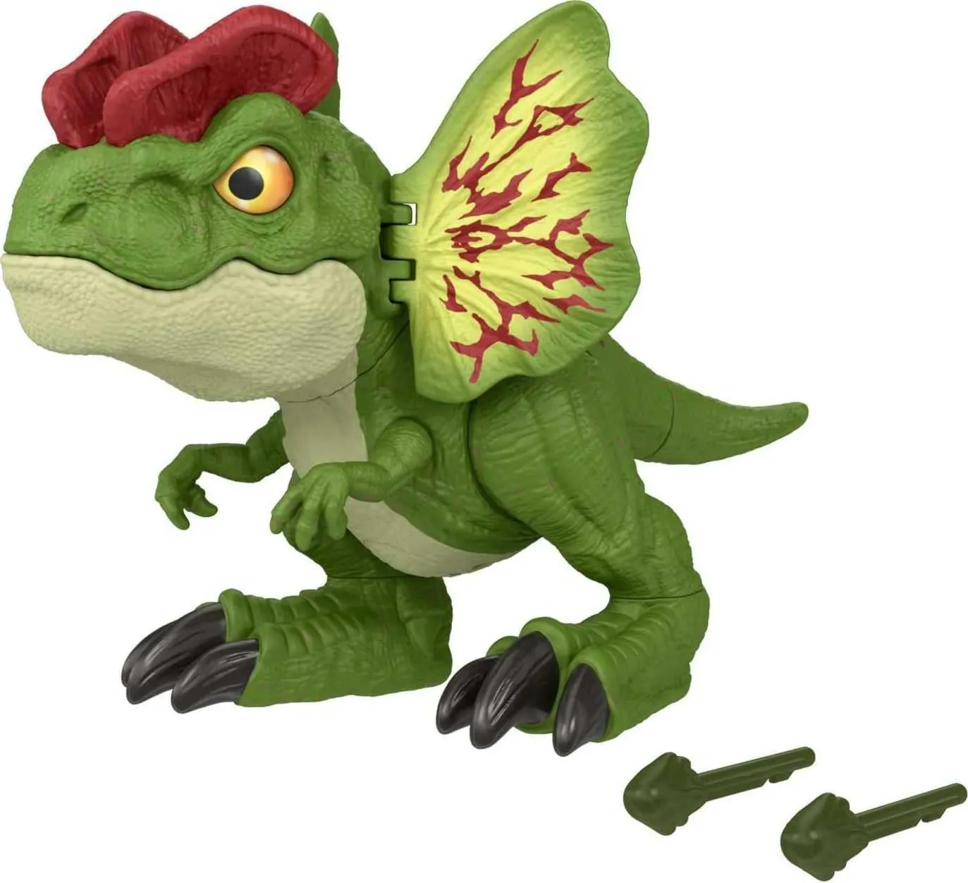 Mattel Jurassic World Dinosaur Toy, Uncaged Fierce Launchin Dilophosaurus Figure with Dart Style Shooting Action, Sound, 2 Projectiles