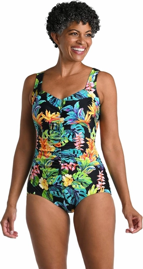 Maxine Of Hollywood Women's One Piece Bathing Suit Shirred Girl Leg Swimsuit