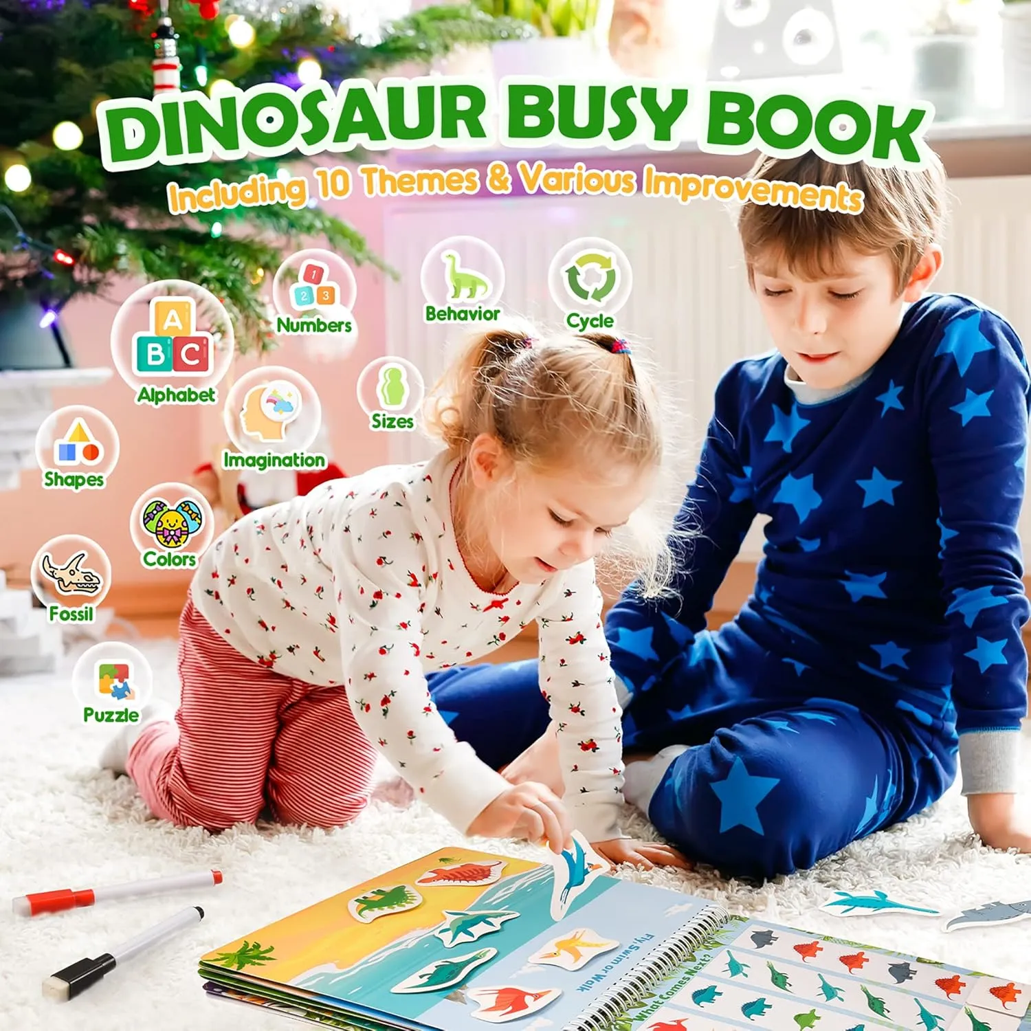 MDINGTD Dinosaur Toys for Kids 3-5, My Preschool Busy Book Montessori Toys for 3 4 5 6 7 Year Old Boys Girls Preschool Learning Homeschool Activities Birthday Gifts for Kids Ages 2-4 5-7