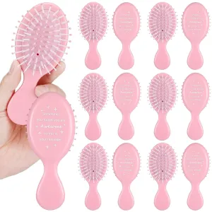 Meanplan 12 Pcs Inspirational Mini Hair Brush Inspirational Gift for Women Compact Air Cushion Brush Detangling Hair Brushes Travel Wet Hair Brushes Appreciation Thank You Gifts for Women Coworker