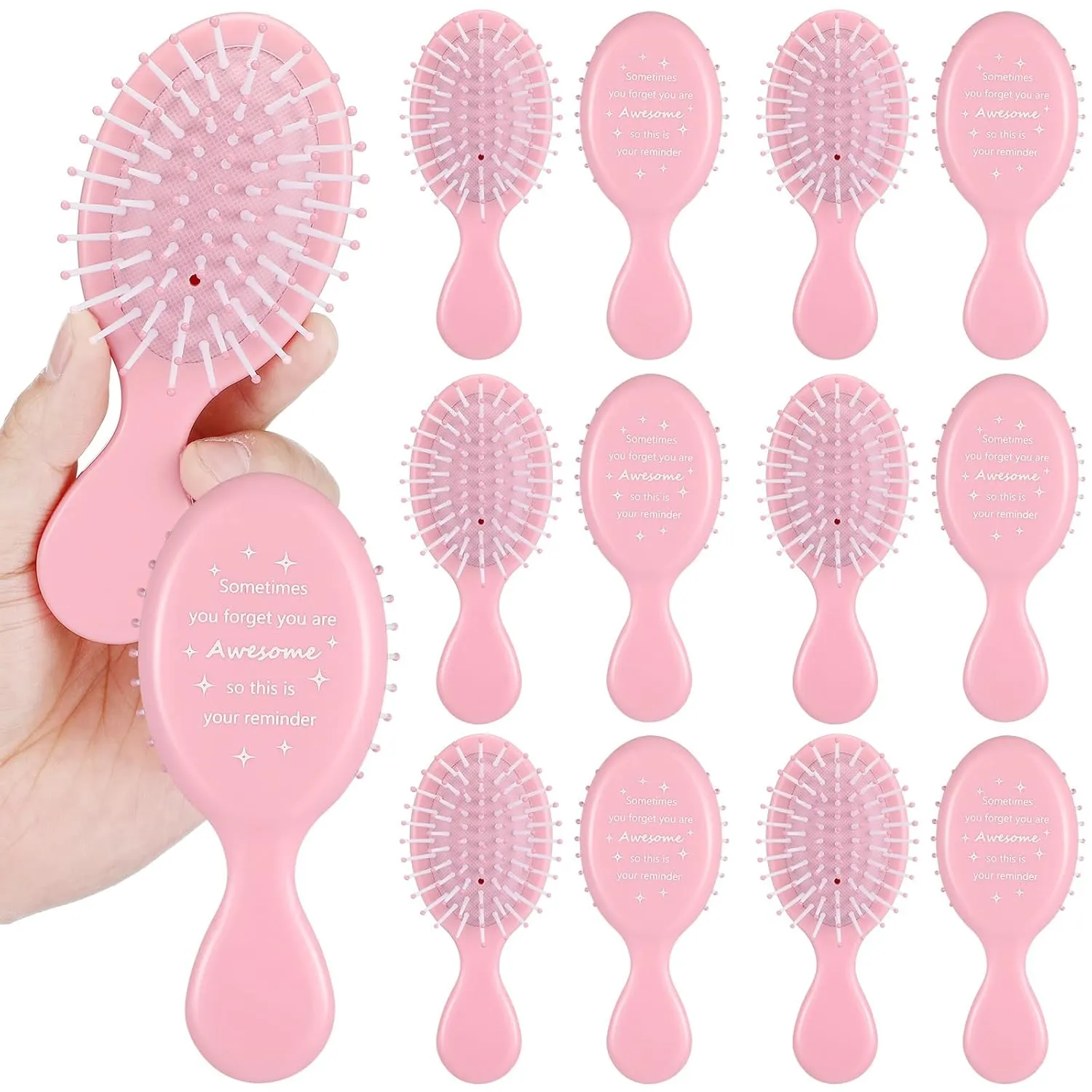 Meanplan 12 Pcs Inspirational Mini Hair Brush Inspirational Gift for Women Compact Air Cushion Brush Detangling Hair Brushes Travel Wet Hair Brushes Appreciation Thank You Gifts for Women Coworker