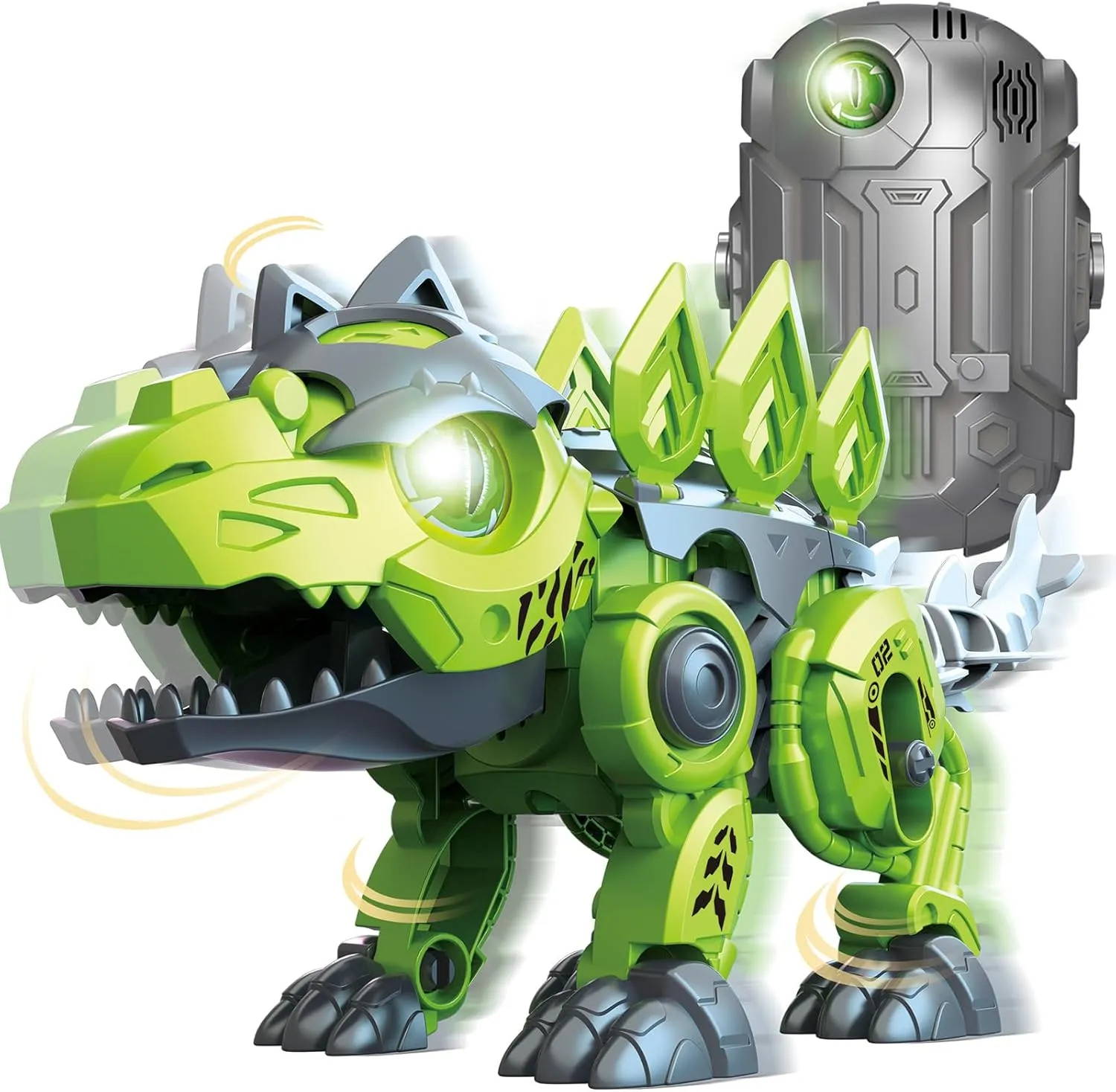 Mechanical Dinosaur Toys, 3D Puzzles Electric Stegosaurus Assembling Toy with Dino Egg, Electronic Walking Dinosaur Led Eyes Swing head Tail Interactive Toy for Kids 5  and Adult, Green