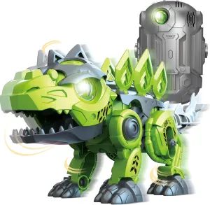 Mechanical Dinosaur Toys, 3D Puzzles Electric Stegosaurus Assembling Toy with Dino Egg, Electronic Walking Dinosaur Led Eyes Swing head Tail Interactive Toy for Kids 5  and Adult, Green