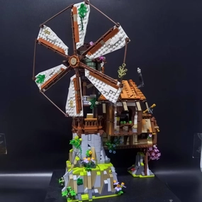 Medieval Windmill Architecture Village Castle Set,2086 Pieces Town Windmill Mill House Toy,Construction Model and Gift for Adults