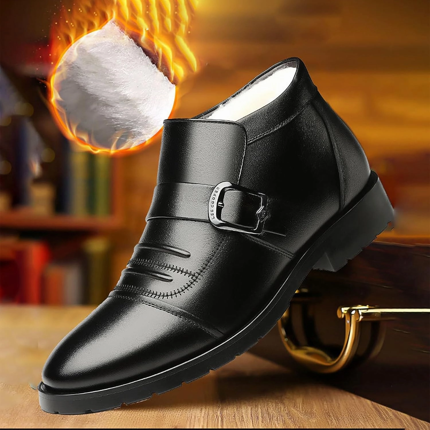 Men's Warm Cold Proof for Outdoor Hiking Casual Casual Leather Winter Plush Warm Snow Shoes， High Top Cotton for Men New Business Shoes