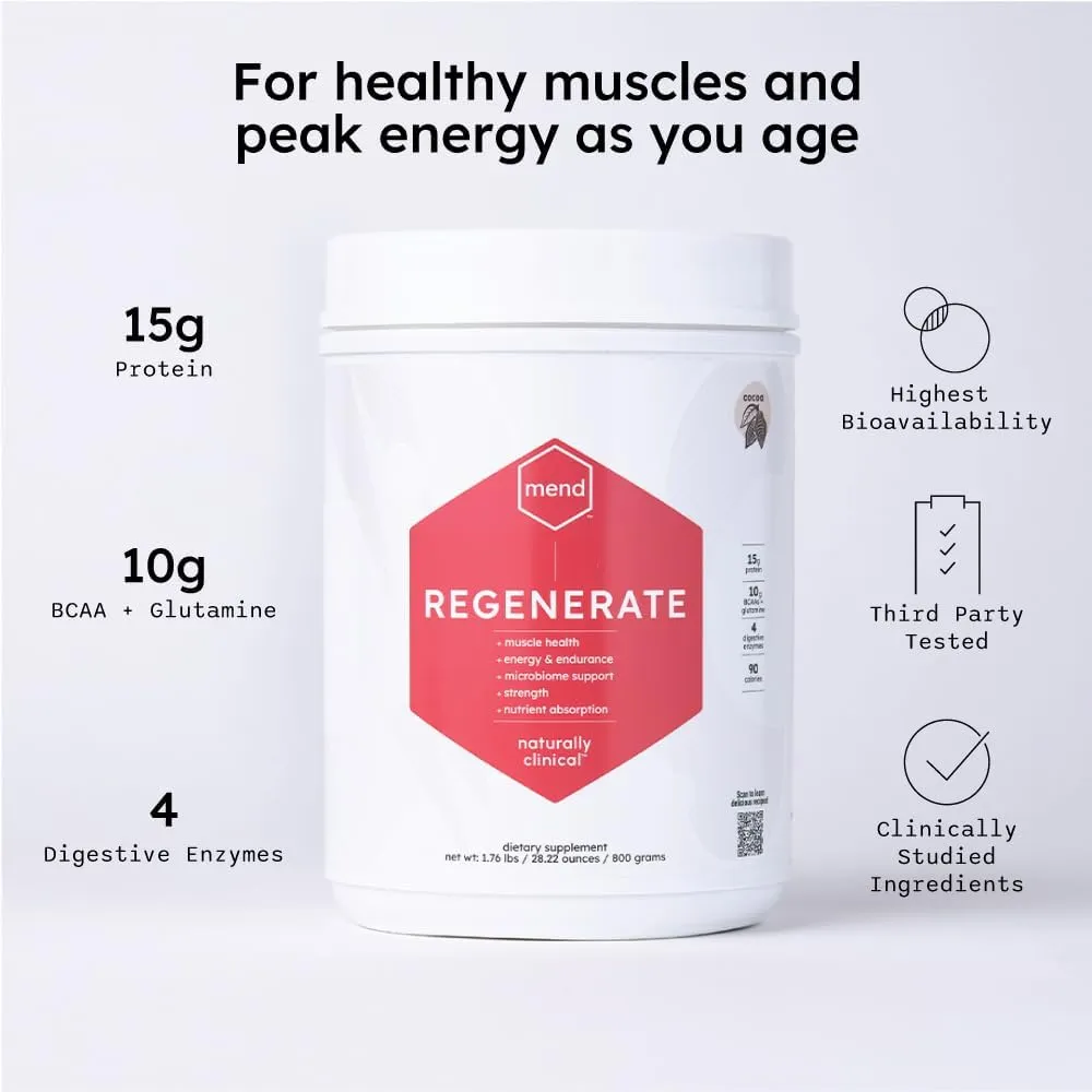 MEND Regenerate, Post Workout Recovery, Immune Support, and Sports Nutrition Supplement for Men and Women - Natural, Gluten Free, and Non-GMO - Cocoa Protein Powder, 20 Servings