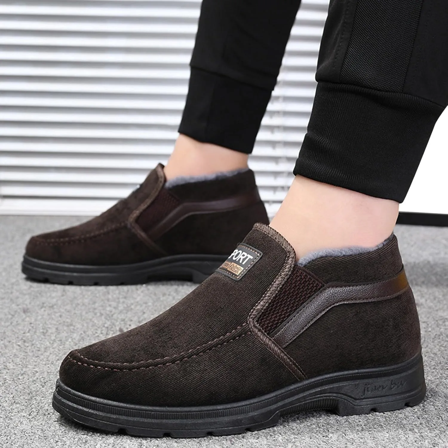 Men's Winter Thickened Plush Solid Color Slip On Flat Bottomed Hiking Leisure Warm Snow Men's Suede Classic Sneaker