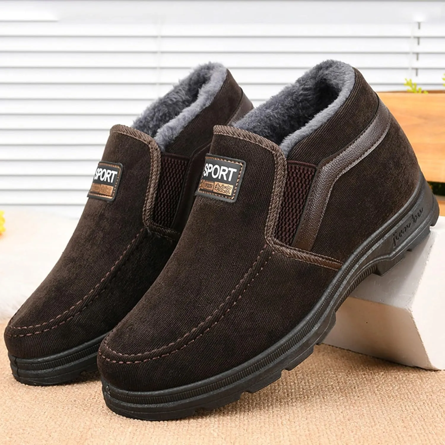 Men's Winter Thickened Plush Solid Color Slip On Flat Bottomed Hiking Leisure Warm Snow Men's Suede Classic Sneaker