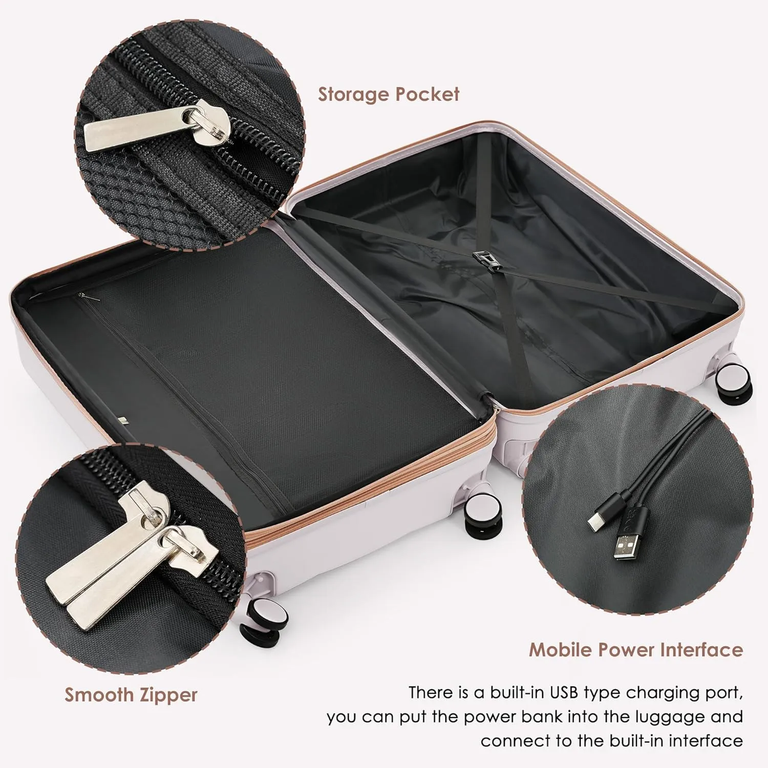 Merax Hardshell Luggage Sets 3 Pieces 4 Spinner Wheel with USB Port, Ice Grey, 20/24/28 Inch