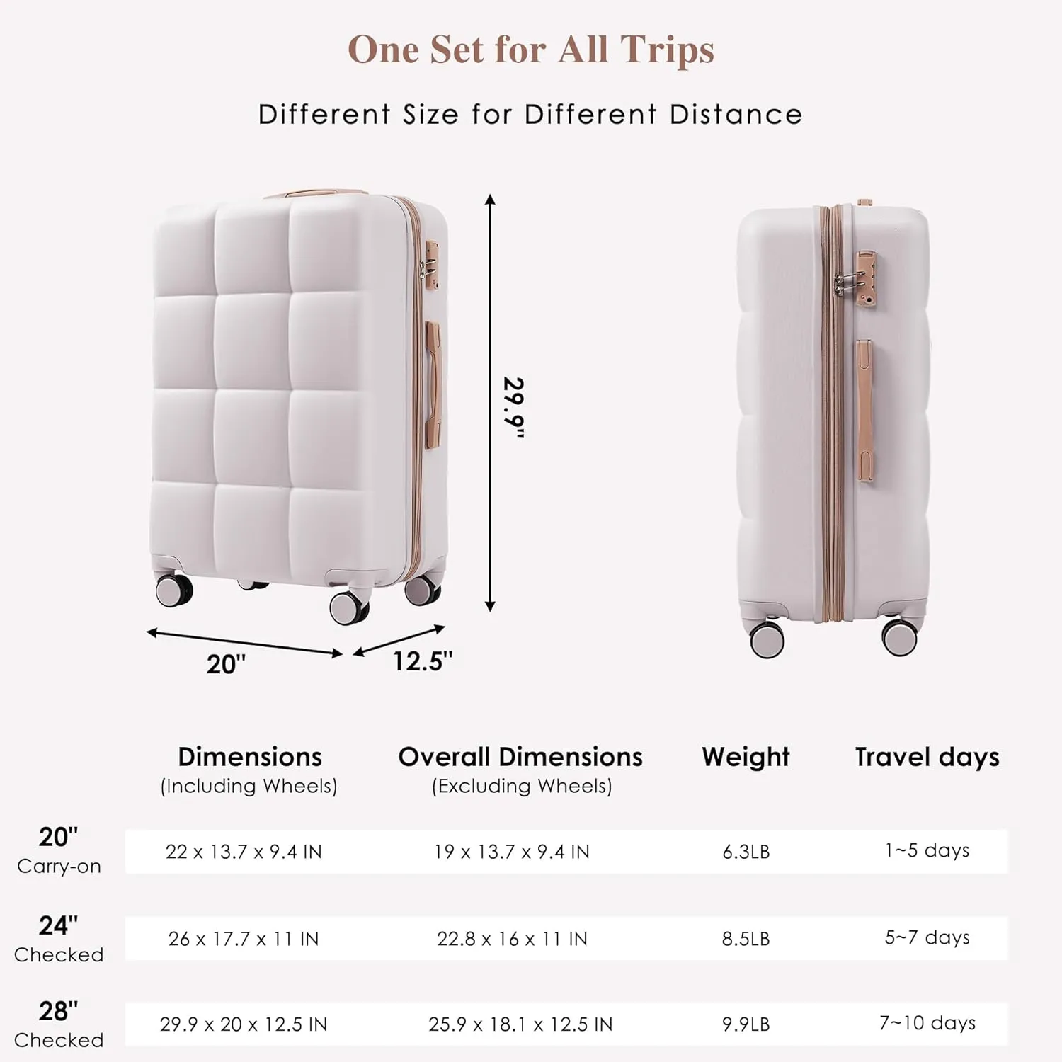 Merax Hardshell Luggage Sets 3 Pieces 4 Spinner Wheel with USB Port, Ice Grey, 20/24/28 Inch