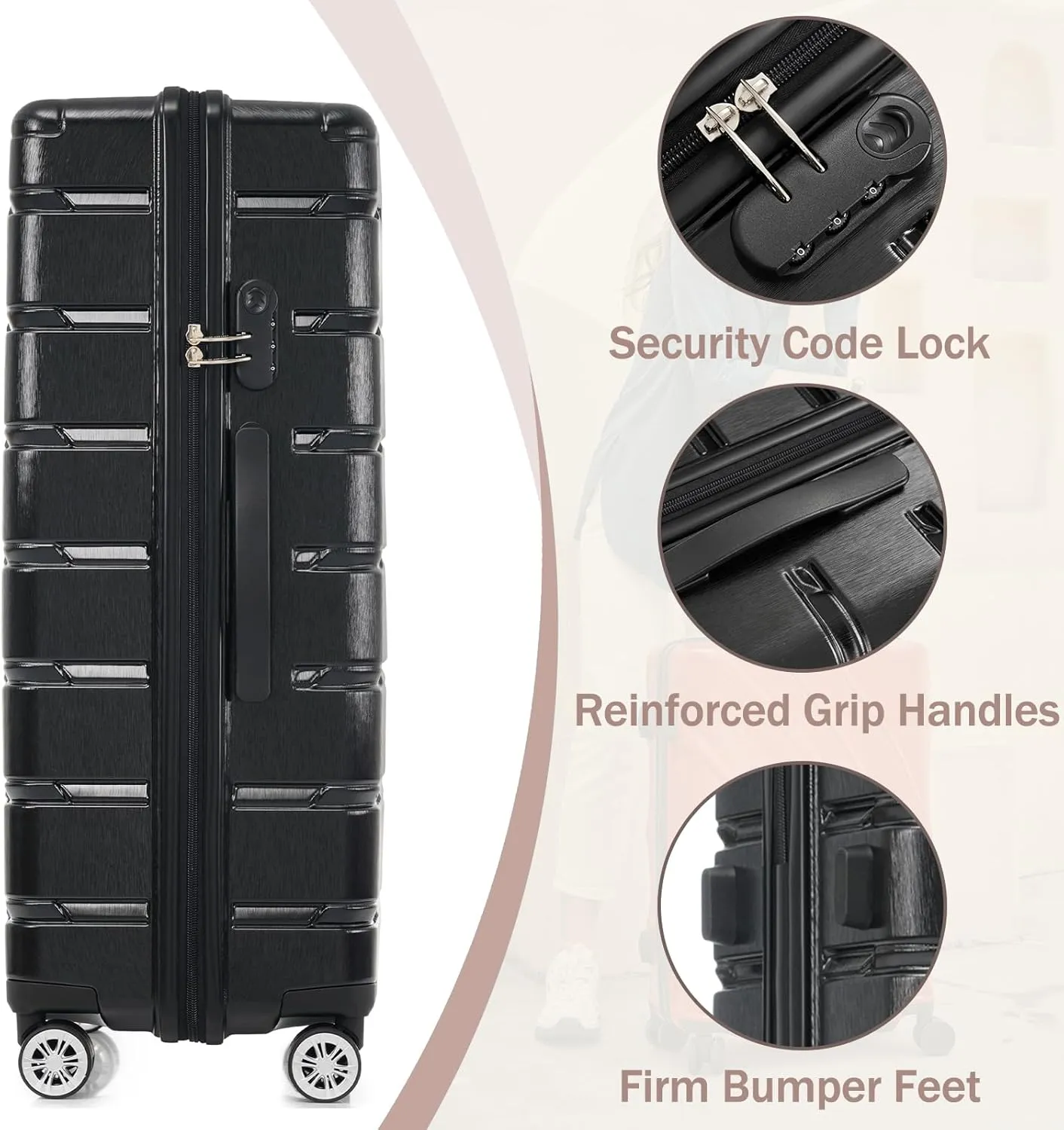 Merax Hardshell Sets ABS Suitcase for Women 3Pc Carry On Luggage, Jet Black, 20/24/28 Inch