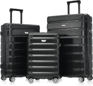 Merax Hardshell Sets ABS Suitcase for Women 3Pc Carry On Luggage, Jet Black, 20/24/28 Inch
