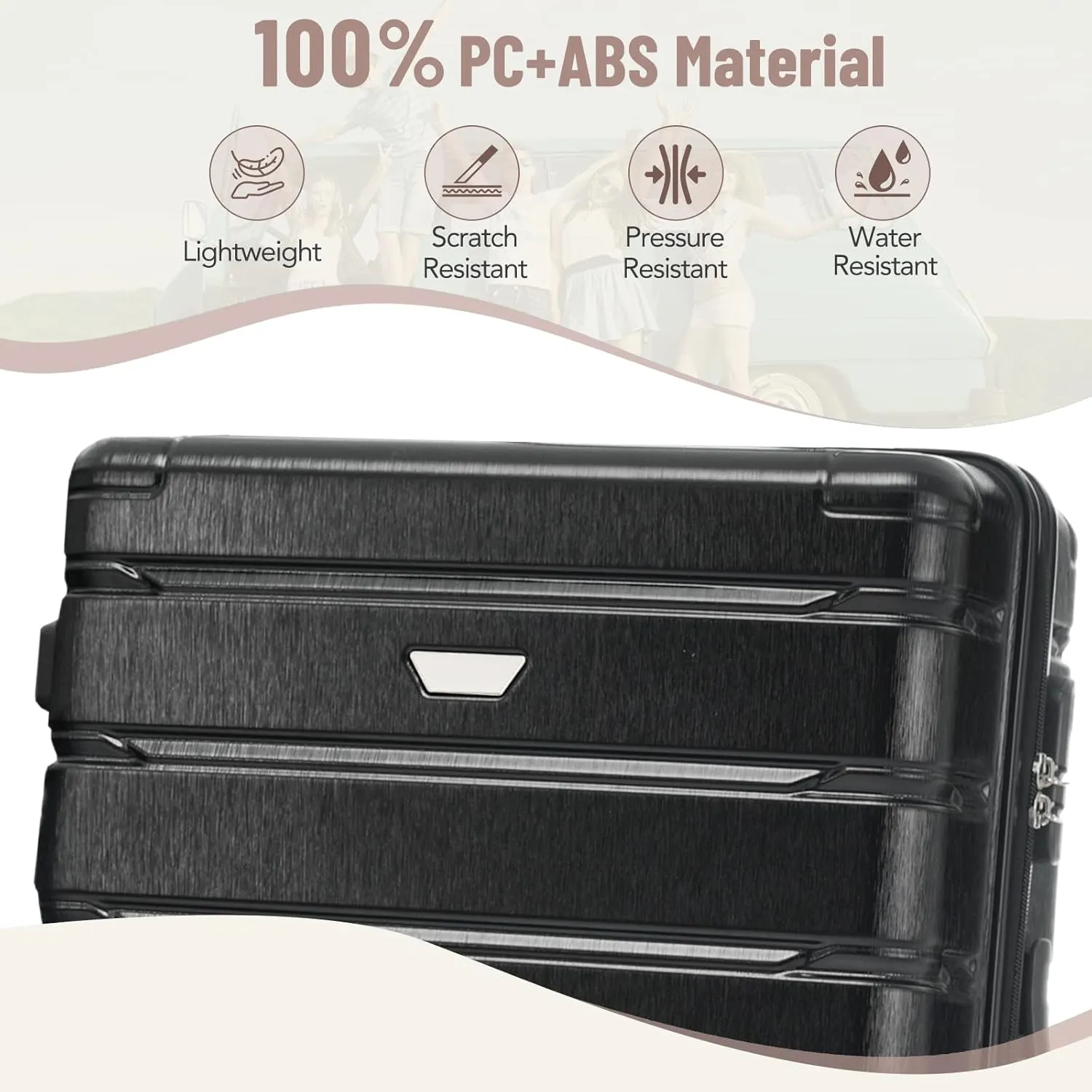 Merax Hardshell Sets ABS Suitcase for Women 3Pc Carry On Luggage, Jet Black, 20/24/28 Inch