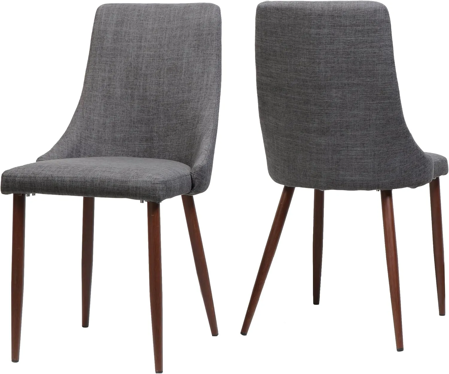 Merax Set of 2 Dining Kitchen Chairs, Mid-Century Modern Fabric Farmhouse Dining Room Chair with Metal Legs for Kitchen, Living Room or Bedroom, Gray-Dark Wainut Wood Finish