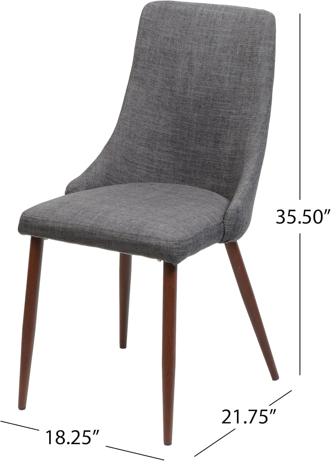 Merax Set of 2 Dining Kitchen Chairs, Mid-Century Modern Fabric Farmhouse Dining Room Chair with Metal Legs for Kitchen, Living Room or Bedroom, Gray-Dark Wainut Wood Finish
