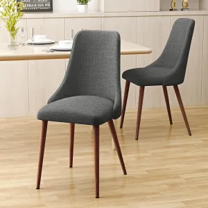 Merax Set of 2 Dining Kitchen Chairs, Mid-Century Modern Fabric Farmhouse Dining Room Chair with Metal Legs for Kitchen, Living Room or Bedroom, Gray-Dark Wainut Wood Finish