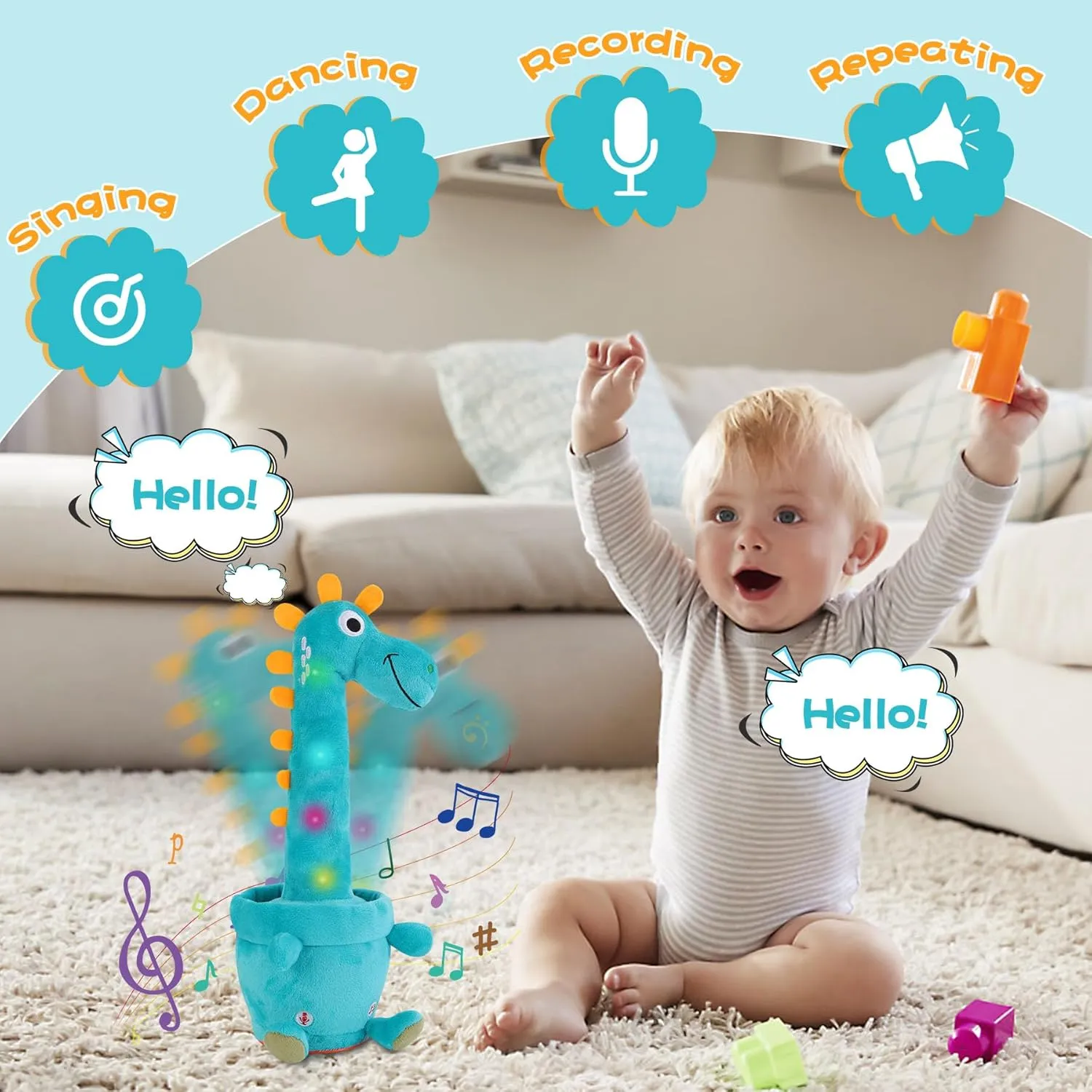 MIAODAM Dancing Talking Dinosaur Toddler Toys Electronic Dinosaur Plush Toy Interactive Mimicking Toy with Recording and Repeating for Boys Girls Gift