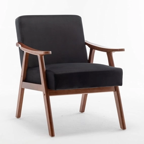 Mid-Century Modern Wingback Chair with Solid Wood Frame and Plush Velvet Upholstery - Perfect Accent Chair for Bedroom, Living Room, and Reading Nook (BlackVelvet)