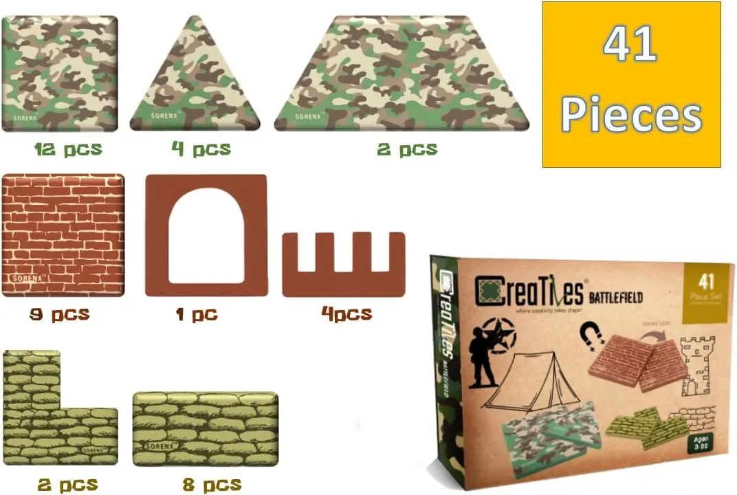 Military Battlefield Magnetic Tiles Building Blocks - Army War Themed Playset for Imaginative Military Building and Learning - STEM Education Toy WW1 WW2 - Great Birthday Gift for Boys