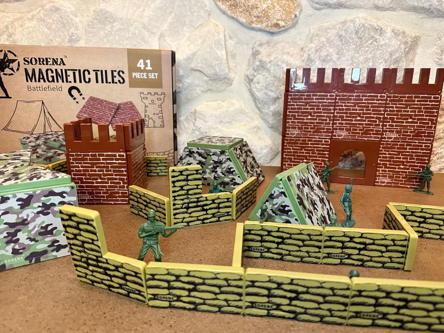 Military Battlefield Magnetic Tiles Building Blocks - Army War Themed Playset for Imaginative Military Building and Learning - STEM Education Toy WW1 WW2 - Great Birthday Gift for Boys