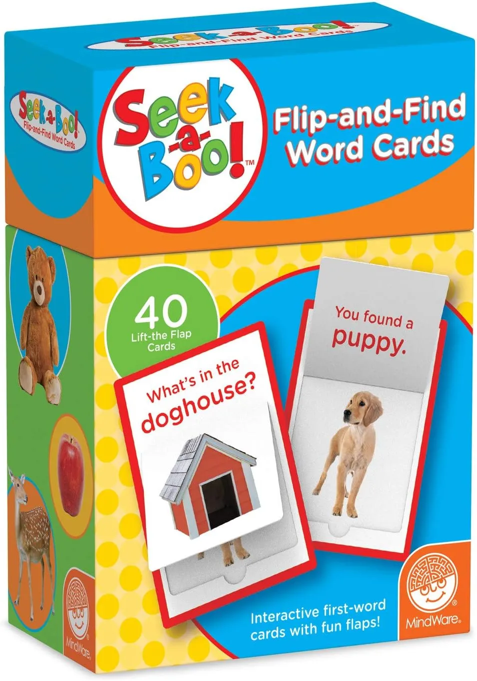 MindWare Seek-A-Boo Flip-and-Find Word Cards – Early Learning Resources for Toddlers & preschoolers – Great for Home or daycares – 40 flashcards & Parent Guide– Ages 3 Months 