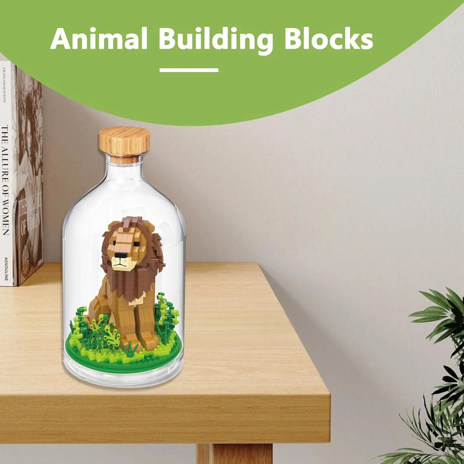 Mini Animals Building Blocks Sets, Micro Blocks Lion Display Model Building Toy Set for Office Home Decor, Birthday Party Favor Gifts for Boys Girls Adults