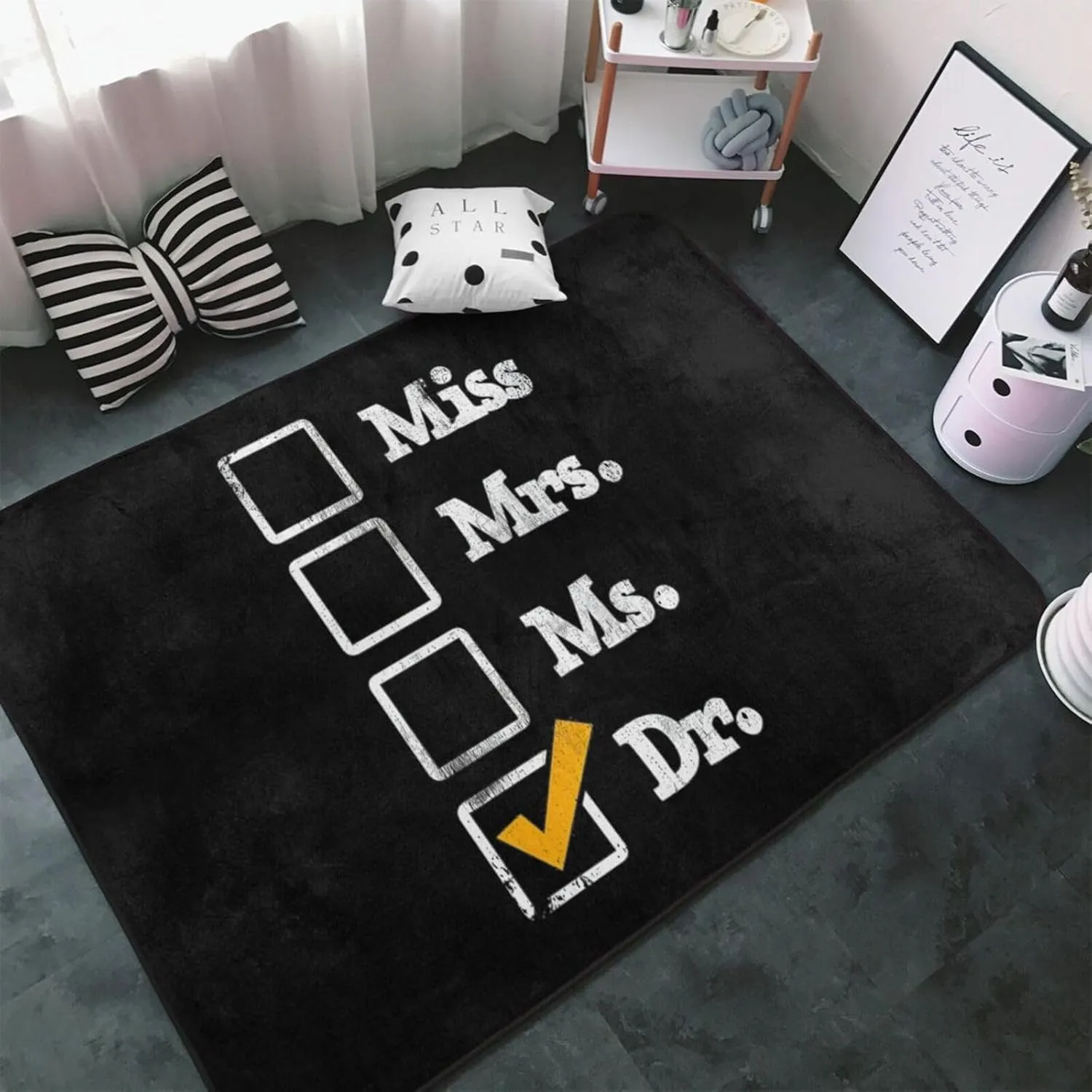 Miss Mrs Ms Doctor Area Rug for Living Room Bedroom - Soft Non-Slip Low Pile Washable Floor Mat, Perfect for Kitchen, Dining Room, Nursery, Office