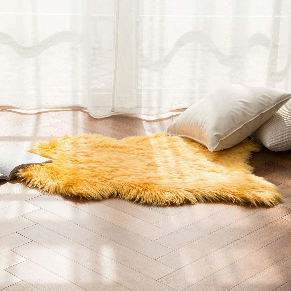 MIULEE Luxury Super Soft Fluffy Area Rug Faux Fur Sheepskin Rug Decorative Plush Shaggy Carpet for Bedside Sofa Floor Nursery Fall Decor 2 x 3 Feet, Orange Yellow