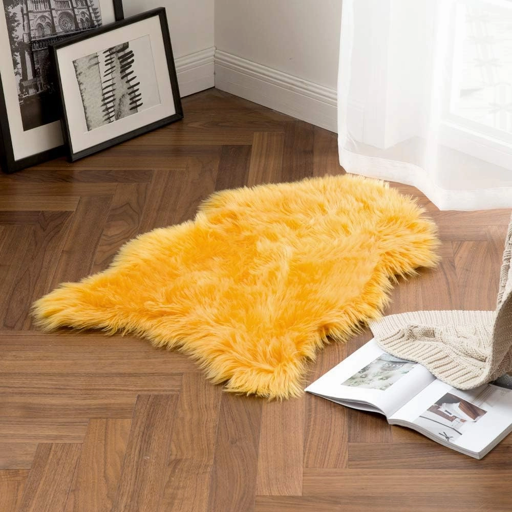MIULEE Luxury Super Soft Fluffy Area Rug Faux Fur Sheepskin Rug Decorative Plush Shaggy Carpet for Bedside Sofa Floor Nursery Fall Decor 2 x 3 Feet, Orange Yellow