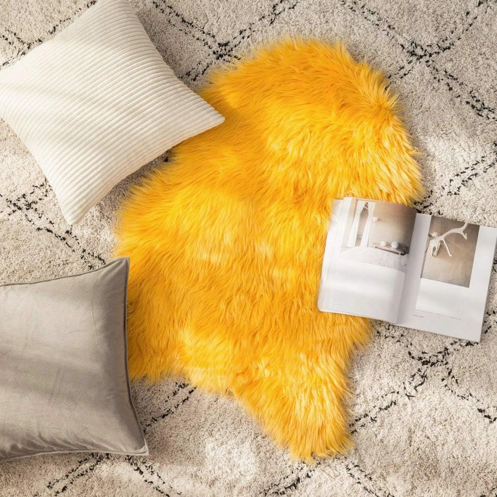 MIULEE Luxury Super Soft Fluffy Area Rug Faux Fur Sheepskin Rug Decorative Plush Shaggy Carpet for Bedside Sofa Floor Nursery Fall Decor 2 x 3 Feet, Orange Yellow