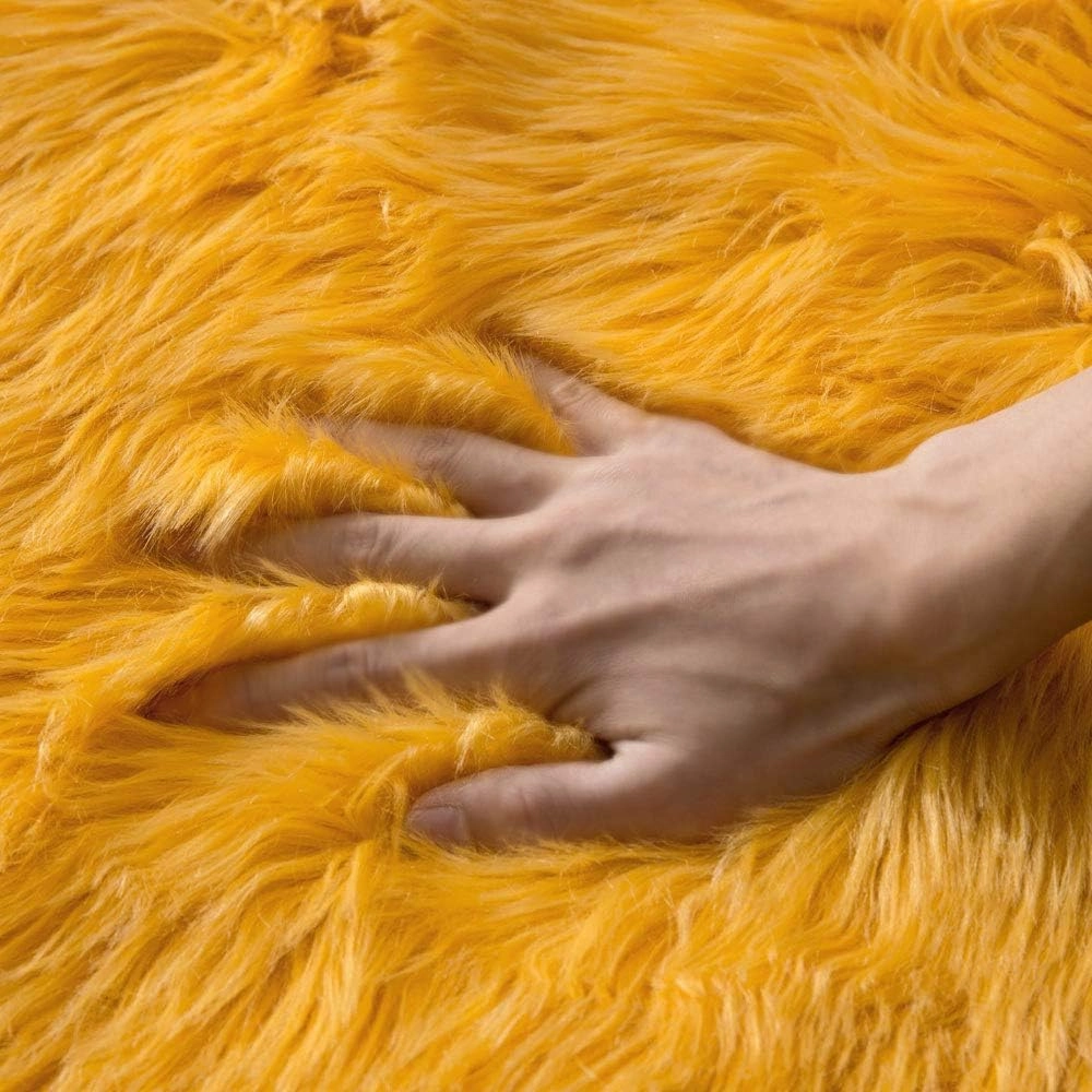 MIULEE Luxury Super Soft Fluffy Area Rug Faux Fur Sheepskin Rug Decorative Plush Shaggy Carpet for Bedside Sofa Floor Nursery Fall Decor 2 x 3 Feet, Orange Yellow