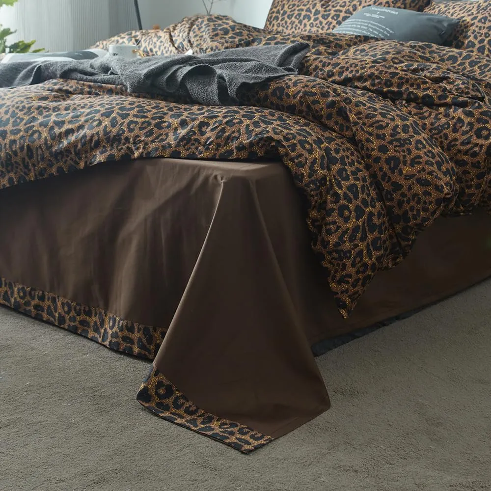 mixinni Leopard Print Duvet Cover Queen Size Long Staple Cotton Queen Bedding Set with Zipper Closure Ties, Perfect for Man and Woman, Ultra Soft and Easy Care (3pcs, Queen Size)
