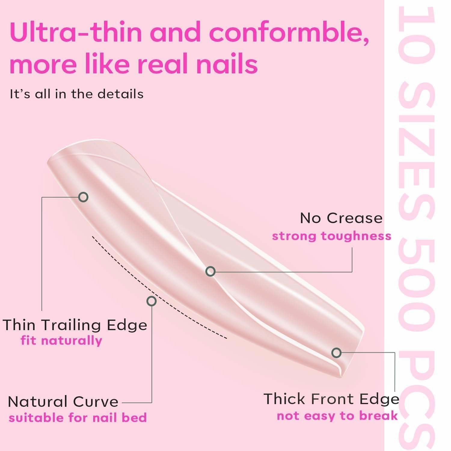 modelones Gel Nail Kit, Fake Nails Long Coffin, 9-in-One Glue Prep Dehydrator & Portable Mini U V Light Acrylic Clipper, 500Pcs Coffin Tips for Extension Kit DIY Salon Home Gifts for Women