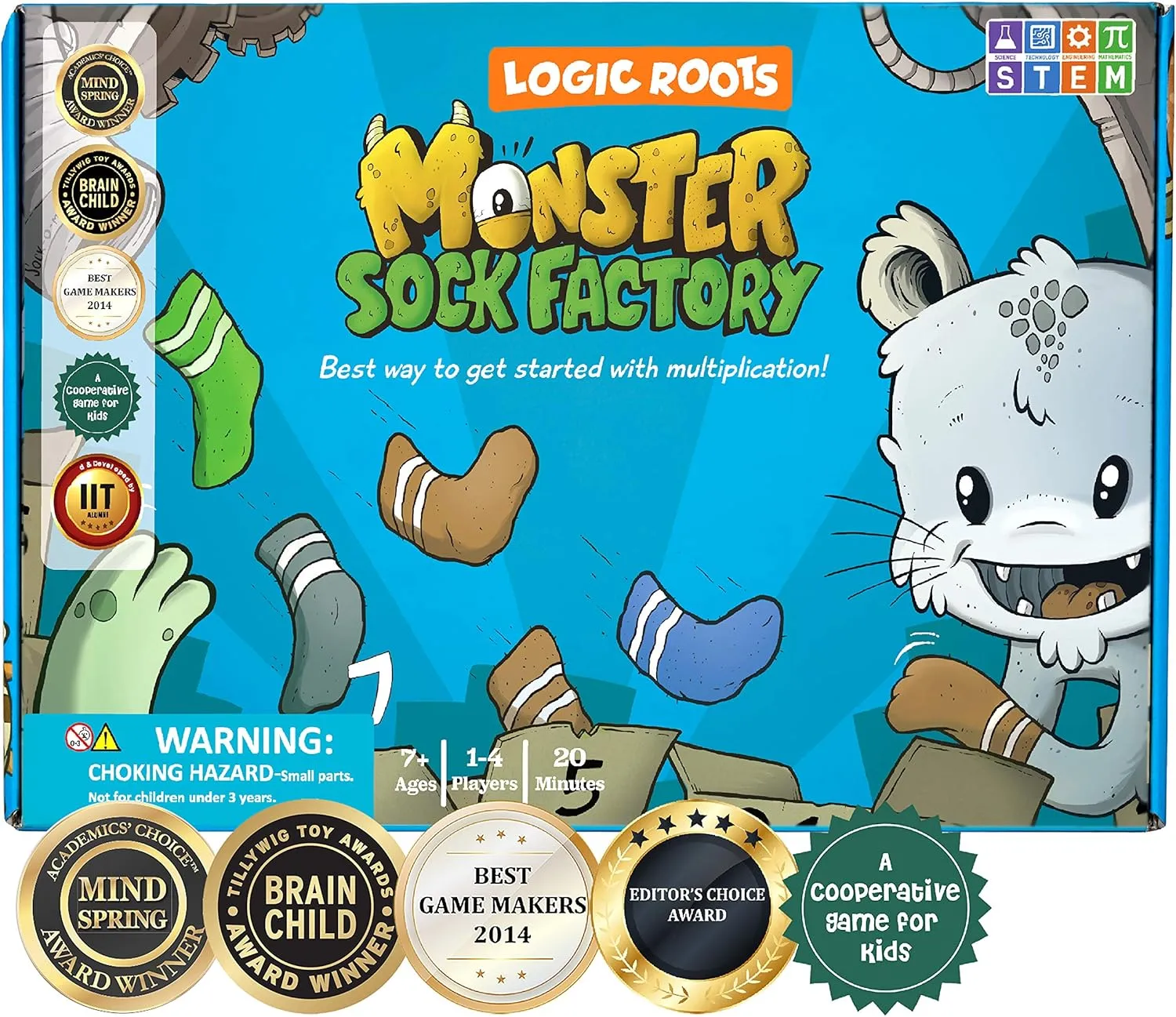 Monster Sock Factory Multiplication and Division Game - Fun Math Board Game for 6-10 Year Olds, Easy to Play STEM Toy for Kids at Home, Learning Gift for Girls & Boys, Grade 1 and Up