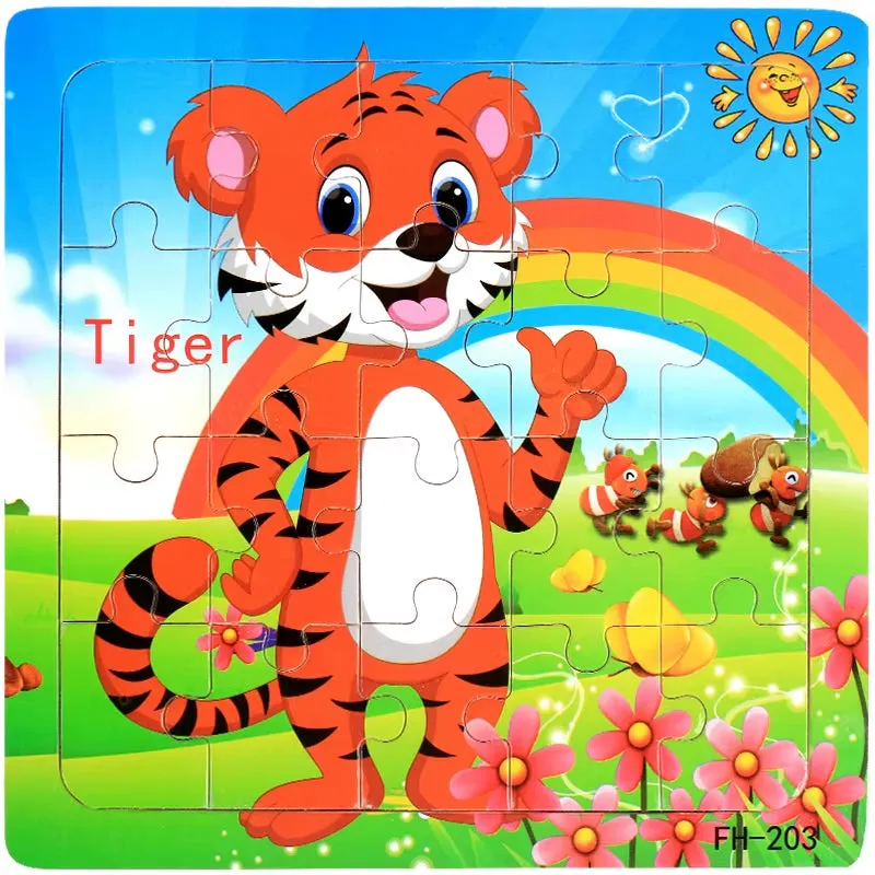 Montessori 3D Wooden Puzzle: Cartoon Animals and Vehicles