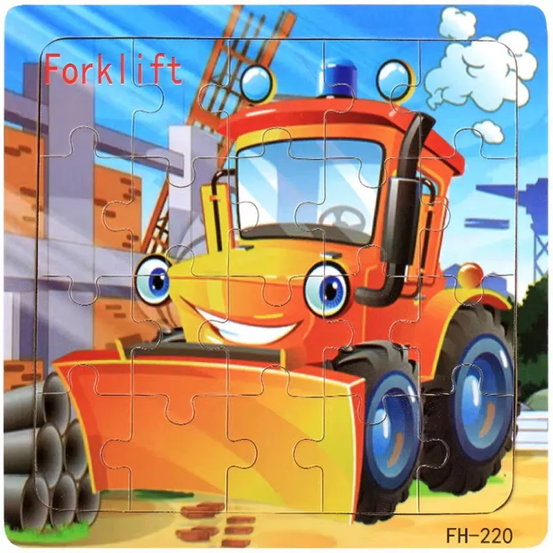 Montessori 3D Wooden Puzzle: Cartoon Animals and Vehicles