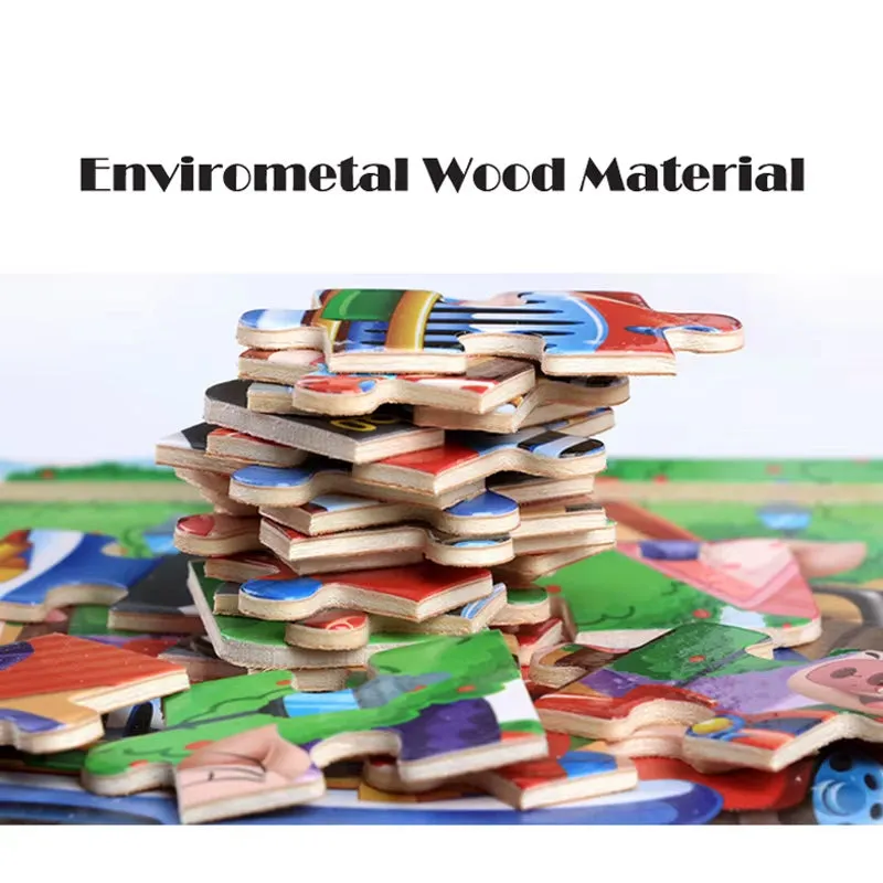 Montessori 3D Wooden Puzzle: Cartoon Animals and Vehicles