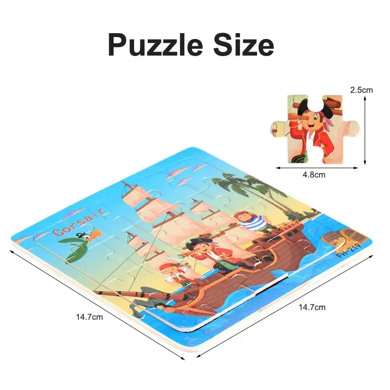 Montessori 3D Wooden Puzzle: Cartoon Animals and Vehicles